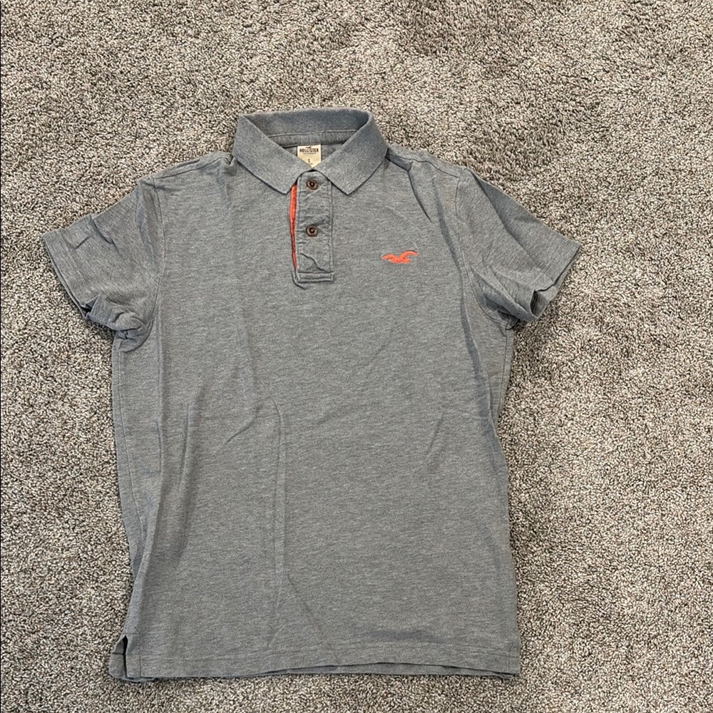 Gray Holllister Polo Shirt with Red Logo